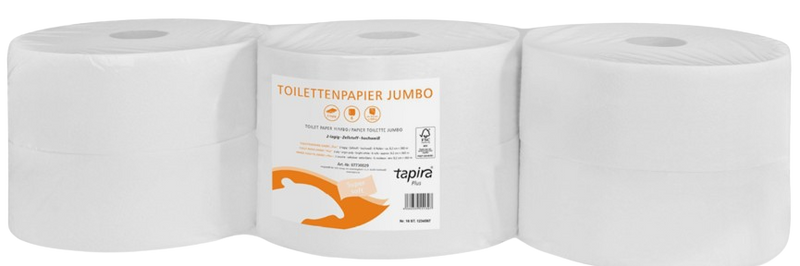 Tapira Plus Toilettenpapier Jumbo 2lg 9,2x25c, hochweiß, Recycling Folienverpackung, 360m, 6Ro/VE