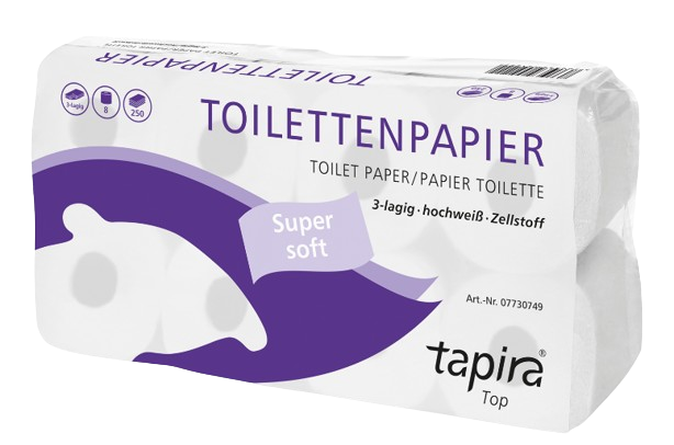 Tapira Topp Toilettenpapier 3lg/9,5x11 cm, 250 Blatt, hochweiß, Zellstoff, 8x8 Ro/VE/33PAL